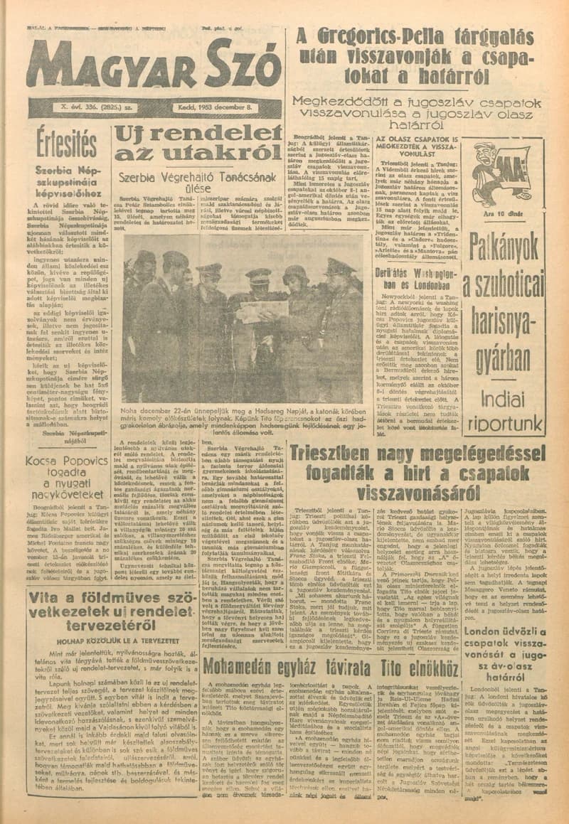 Magyar Szó, 10. évf. 1953. december 8. 336. sz. 1–12. oldal
