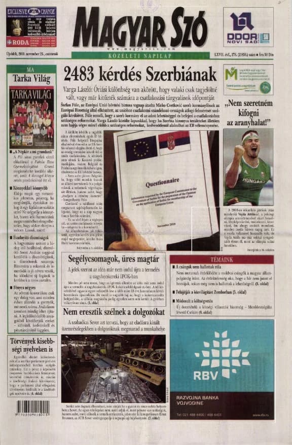 Magyar Szó, 67. évf. 2010. november 25. 276. sz. 1–20. oldal
