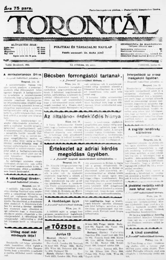 Torontál, 51. évf. 1922. június 15. 131. sz.