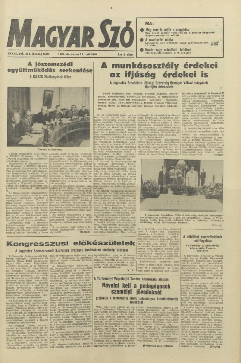 Magyar Szó, 37. évf. 1980. december 25. 354. sz. 1–20. oldal