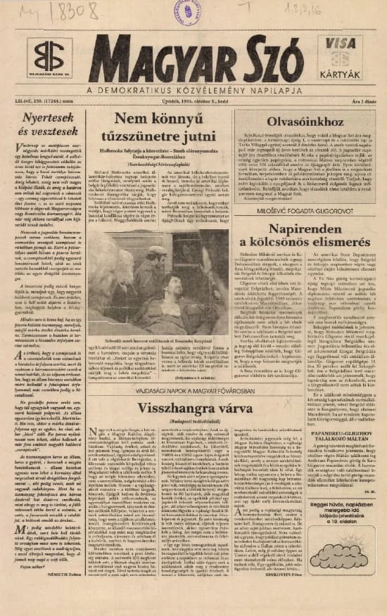 Magyar Szó, 52. évf. 1995. október 3. 230. sz. 1–16. oldal