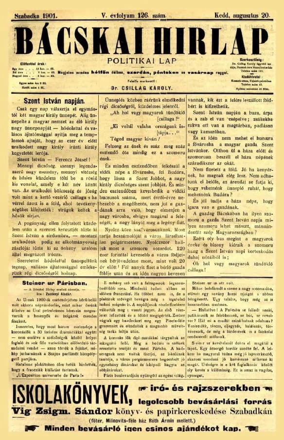 Bácskai Hirlap, 5. évf. 1901. augusztus 19. 126. sz.