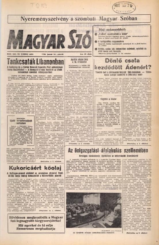 Magyar Szó, 43. évf. 1986. január 24. 22. sz. 1–20. oldal