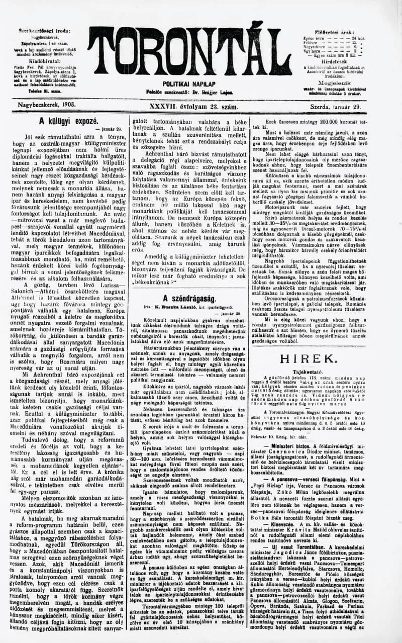 Torontál, 37. évf. 1908. január 29. 23. sz.