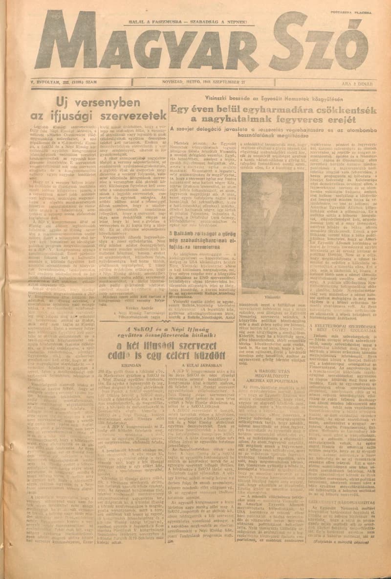 Magyar Szó, 5. évf. 1948. szeptember 27. 232. sz. 1–4. oldal