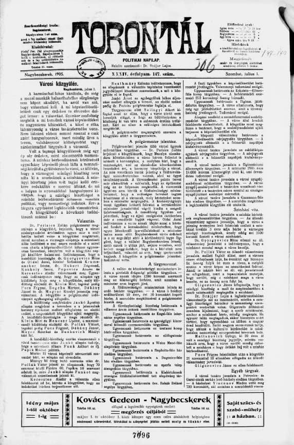 Torontál, 34. évf. 1905. július 1. 147. sz.