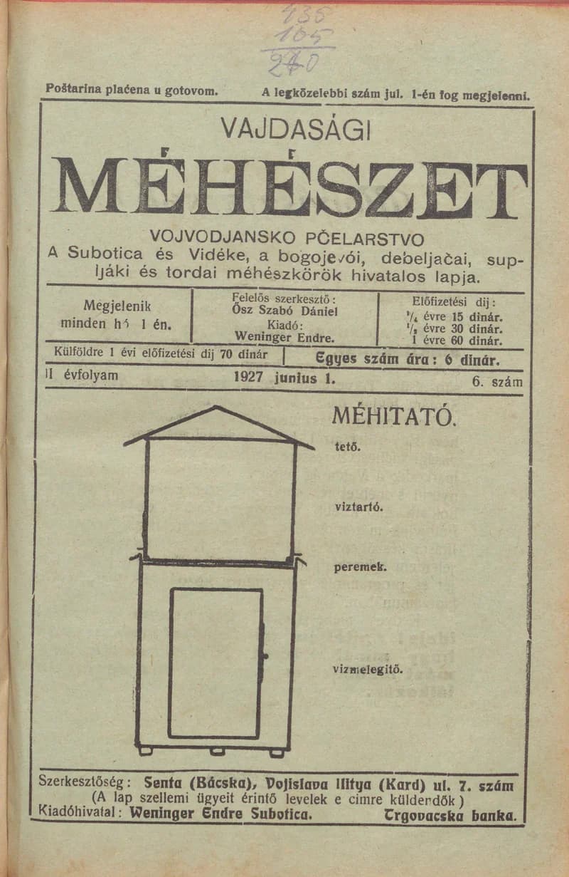 Vajdasági méhészet, 2. évf. 1927. június 1. 6. sz.