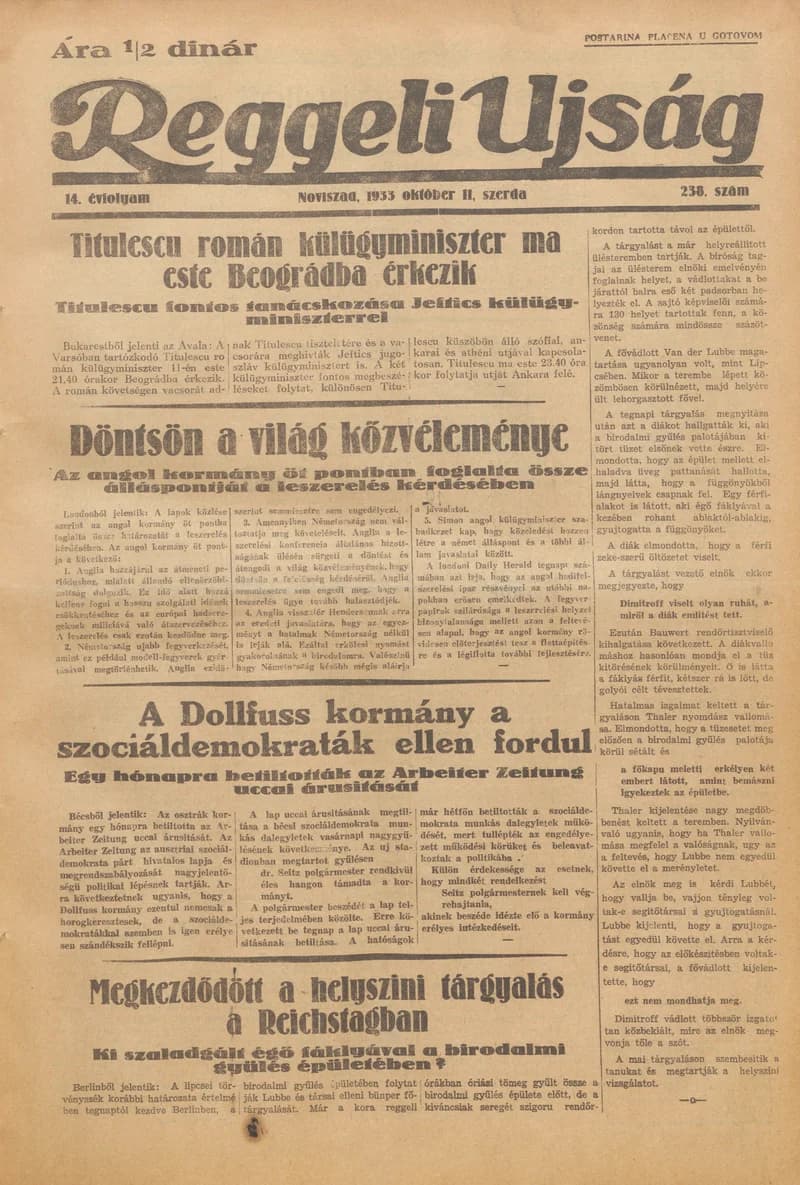 Reggeli Újság, 14. évf. 1933. október 11. 238. sz.