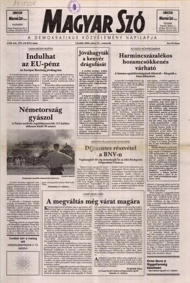 Magyar Szó, 57. évf. 2000. július 27. 175. sz. 1–16. oldal
