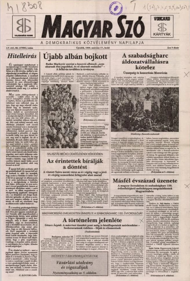 Magyar Szó, 55. évf. 1998. március 17. 66. sz. 1–16. oldal