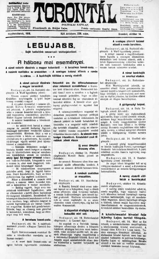Torontál, 45. évf. 1916. október 14. 236. sz.