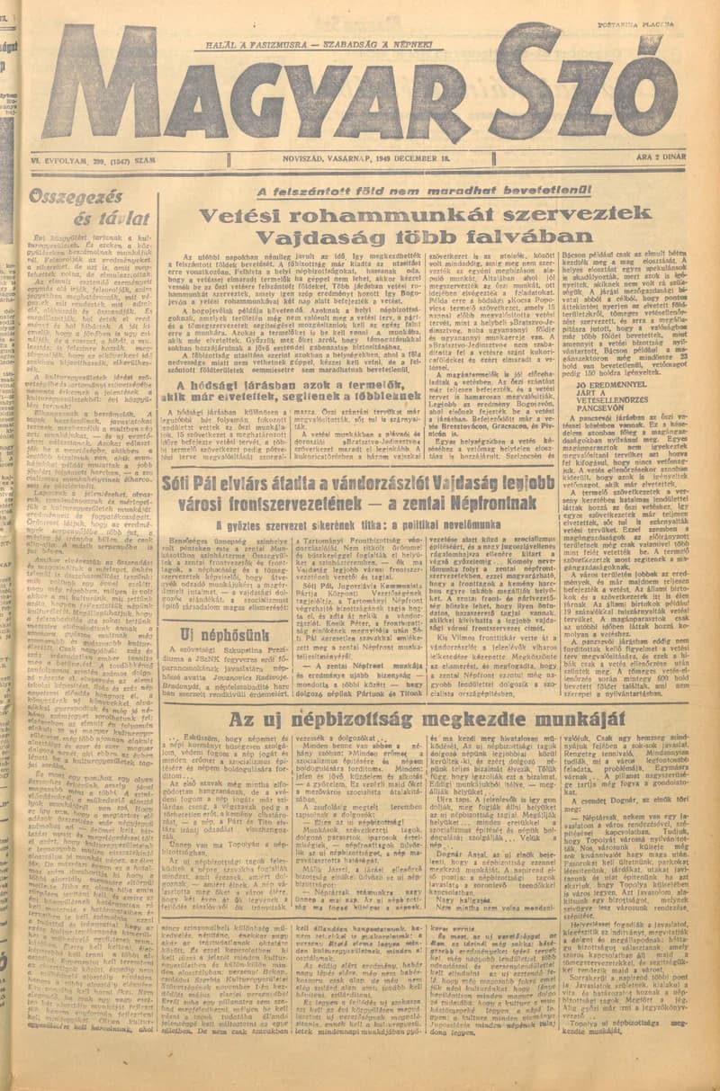 Magyar Szó, 6. évf. 1949. december 18. 299. sz. 1–4. oldal