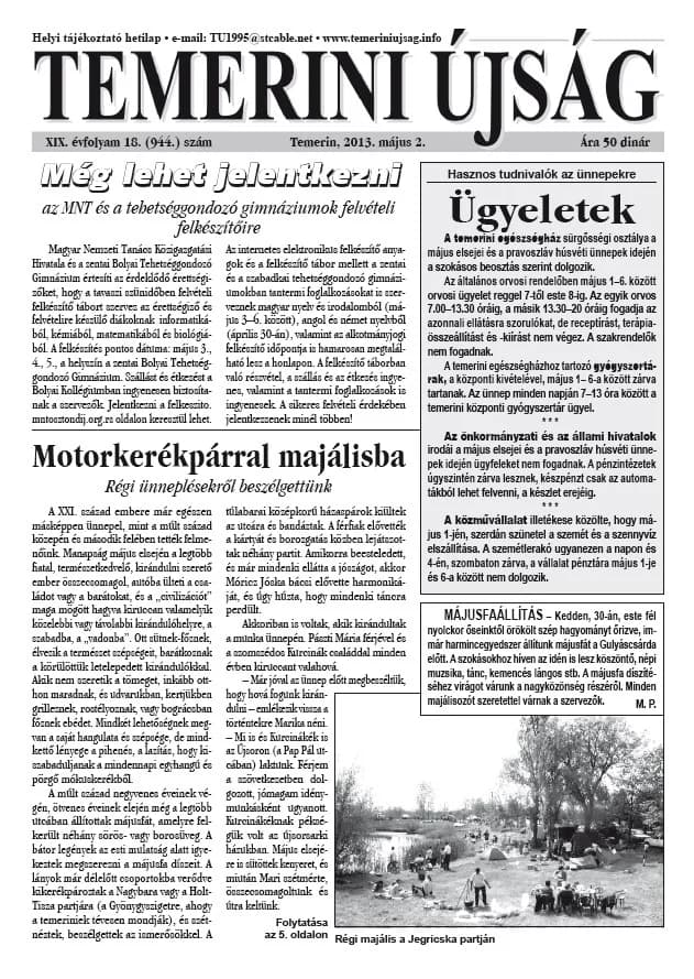 Temerini Újság, 19. évf. 2013. május 2. 18. sz.