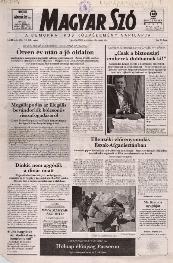 Magyar Szó, 58. évf. 2001. november 8. 258. sz. 1–16. oldal