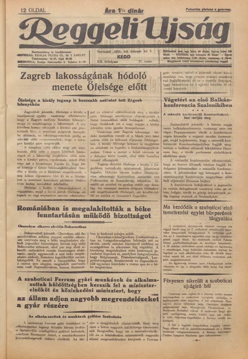 Reggeli Újság, 12. évf. 1931. február 3. 27. sz.