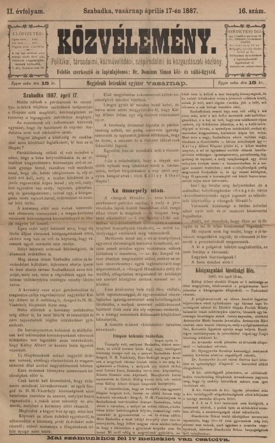 Közvélemény, 2. évf. 1887. április 17. 16. sz.