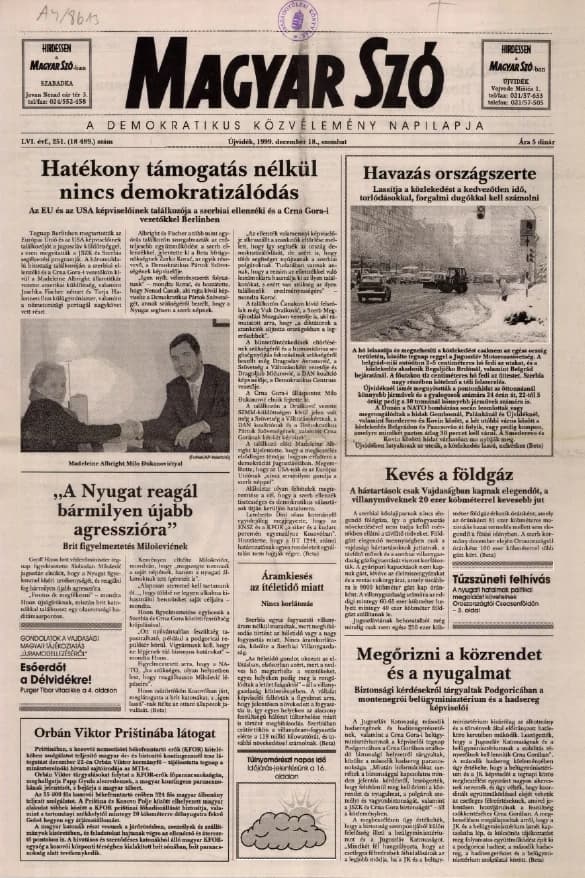 Magyar Szó, 56. évf. 1999. december 18. 251. sz. 1–16. oldal