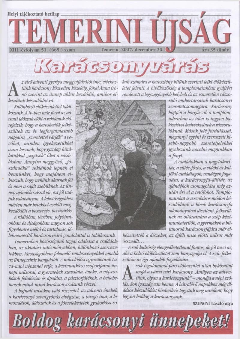 Temerini Újság, 13. évf. 2007. december 20. 51. sz.