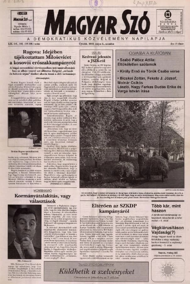 Magyar Szó, 59. évf. 2002. május 4. 102. sz. 1–16. oldal