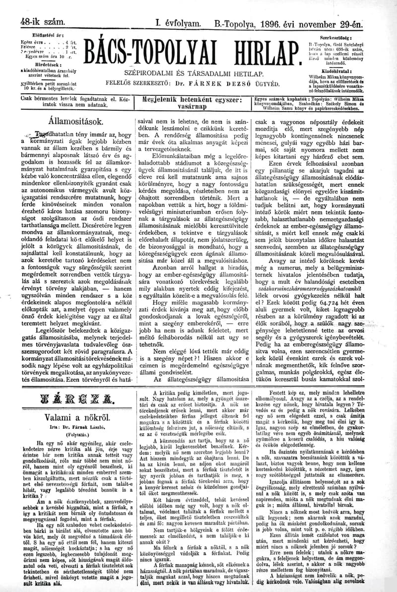 Bács-Topolyai Hirlap, 1. évf. 1896. november 29. 48. sz.