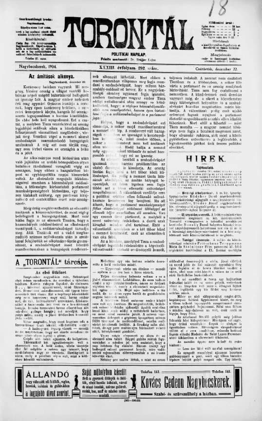Torontál, 33. évf. 1904. december 22. 292. sz.
