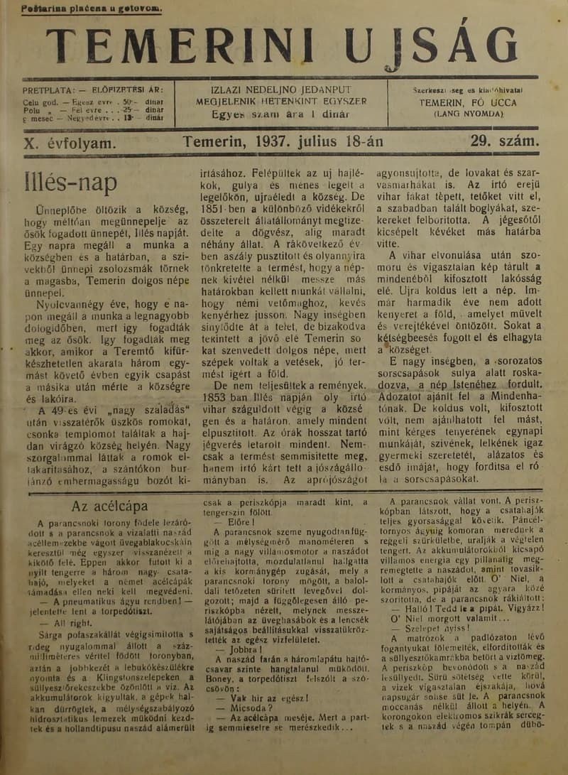 Temerini Újság 1928-1944, 10. évf. 1937. július 18. 29. sz.