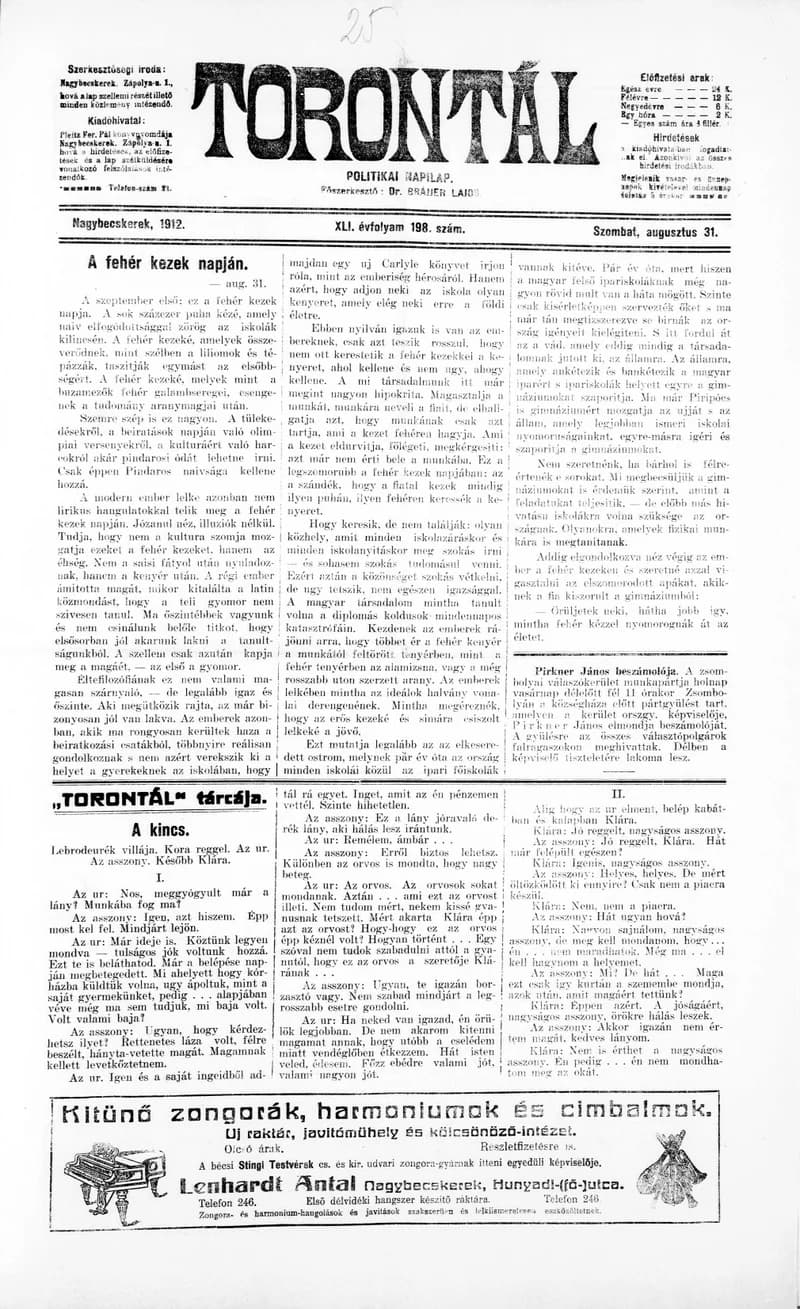 Torontál, 41. évf. 1912. augusztus 30. 198. sz.