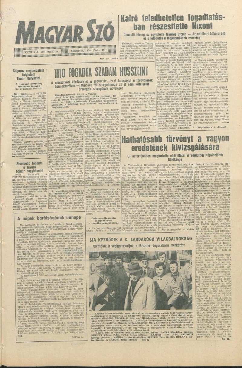Magyar Szó, 31. évf. 1974. június 13. 160. sz. 1–20. oldal