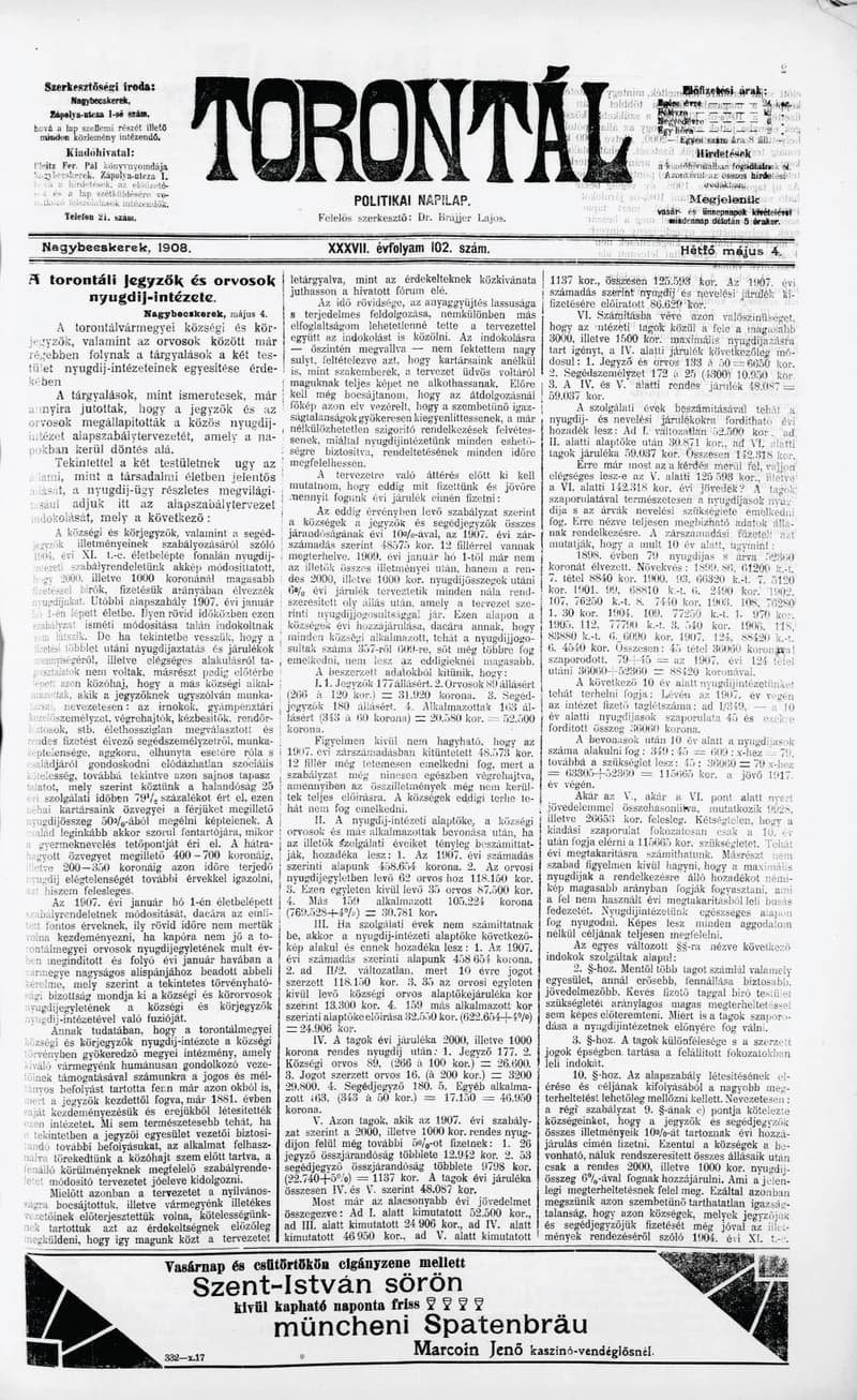 Torontál, 37. évf. 1908. május 4. 102. sz.
