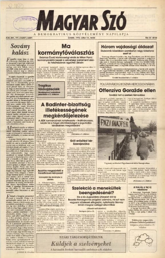 Magyar Szó, 49. évf. 1992. július 14. 191. sz. 1–16. oldal