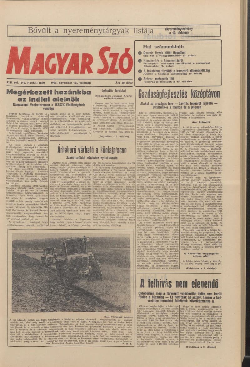 Magyar Szó, 42. évf. 1985. november 10. 310. sz. 1–28. oldal