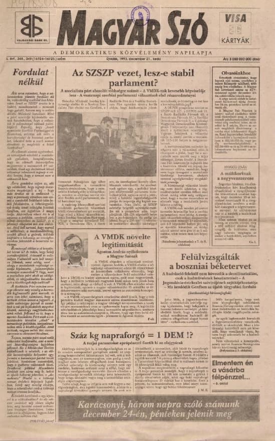 Magyar Szó, 50. évf. 1993. december 21. 348–349. sz. 1–12. oldal