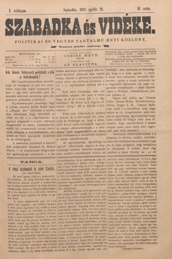 Szabadka és vidéke II, 10. évf. 1902. április 20. 16. sz.