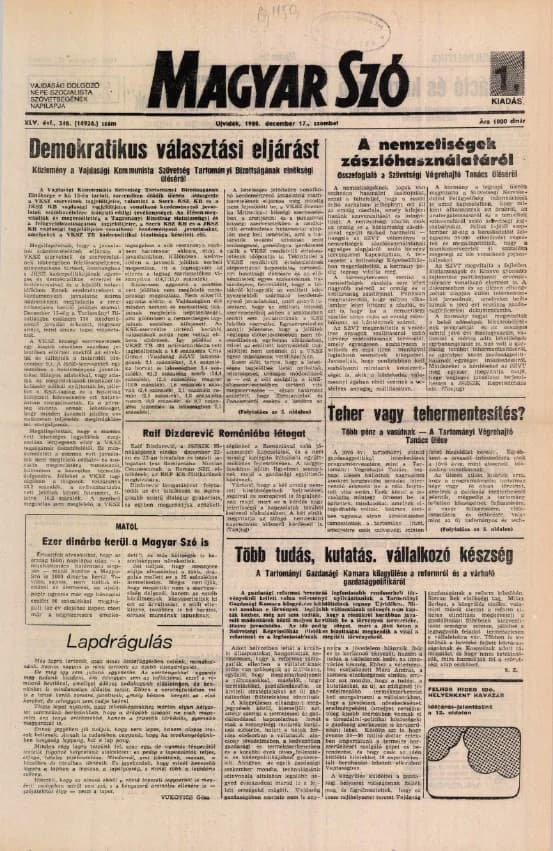 Magyar Szó, 45. évf. 1988. december 17. 346. sz.