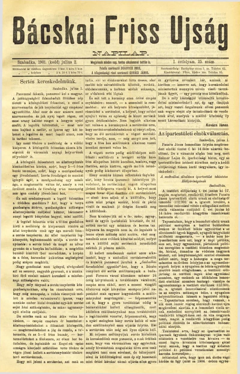 Bácskai Friss Ujság, 1. évf. 1901. július 2. 25. sz.