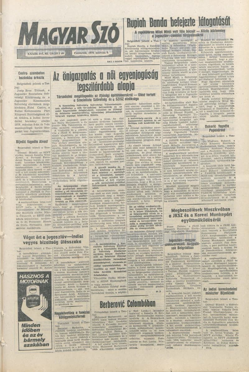 Magyar Szó, 33. évf. 1976. március 4. 62. sz. 1–20. oldal