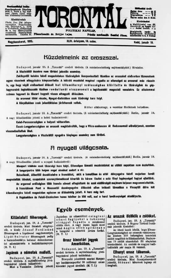 Torontál, 44. évf. 1915. január 19. 14. sz.
