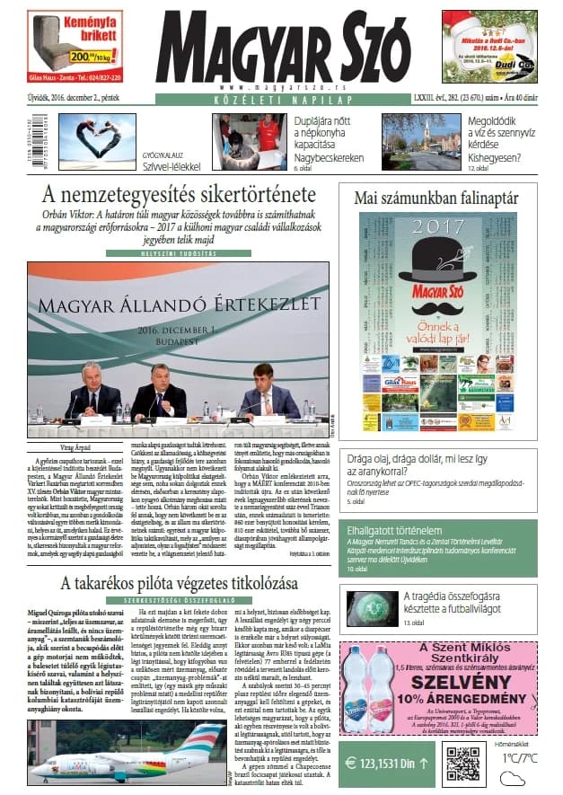 Magyar Szó, 73. évf. 2016. december 2. 282. sz. 1–16. oldal
