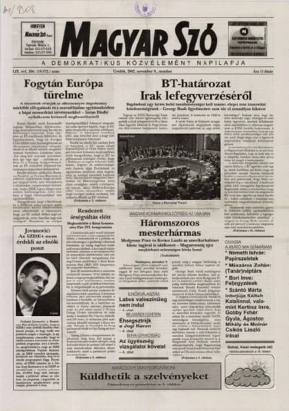Magyar Szó, 59. évf. 2002. november 9. 266. sz. 1–16. oldal