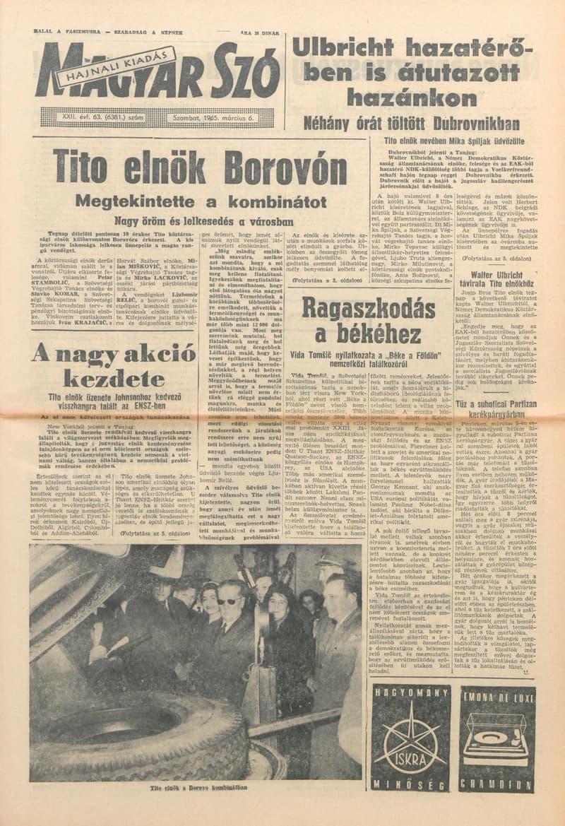 Magyar Szó, 22. évf. 1965. március 6. 63. sz. 1–12. oldal