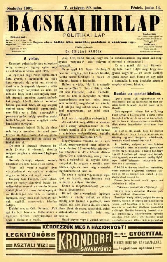 Bácskai Hirlap, 5. évf. 1901. június 14. 89. sz.