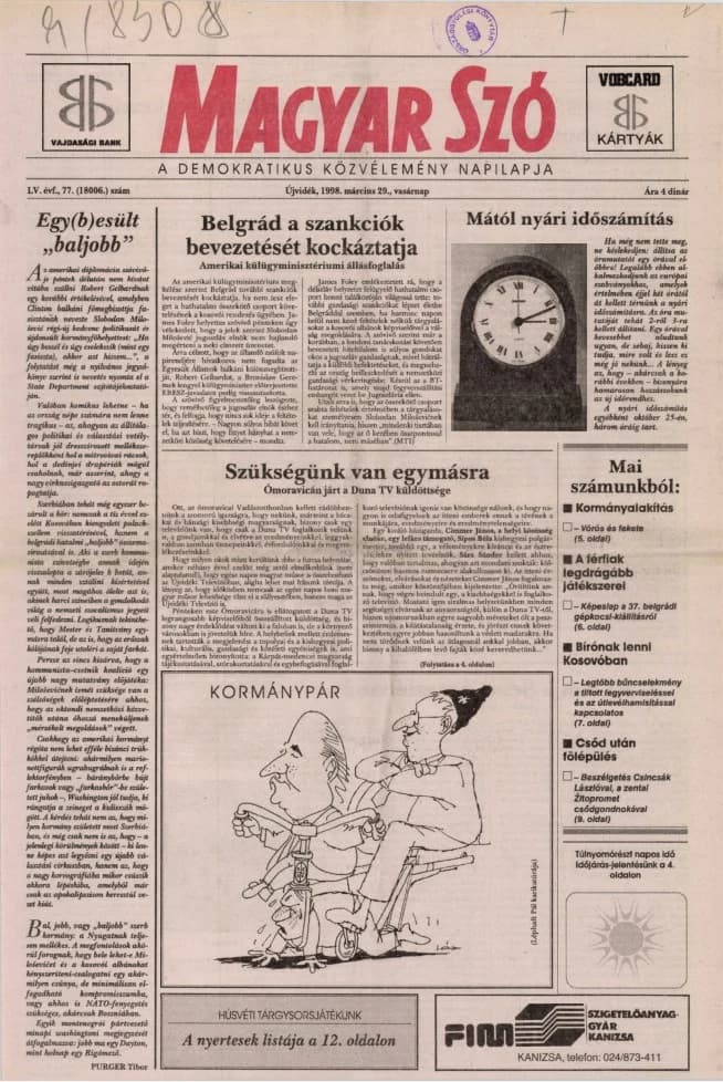 Magyar Szó, 55. évf. 1998. március 29. 77. sz. 1–24. oldal