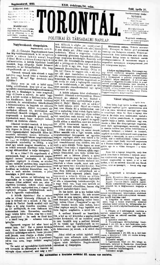 Torontál, 22. évf. 1893. április 25. 94. sz.