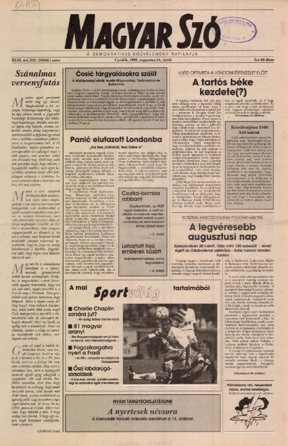 Magyar Szó, 49. évf. 1992. augusztus 24. 232. sz. 1–16. oldal