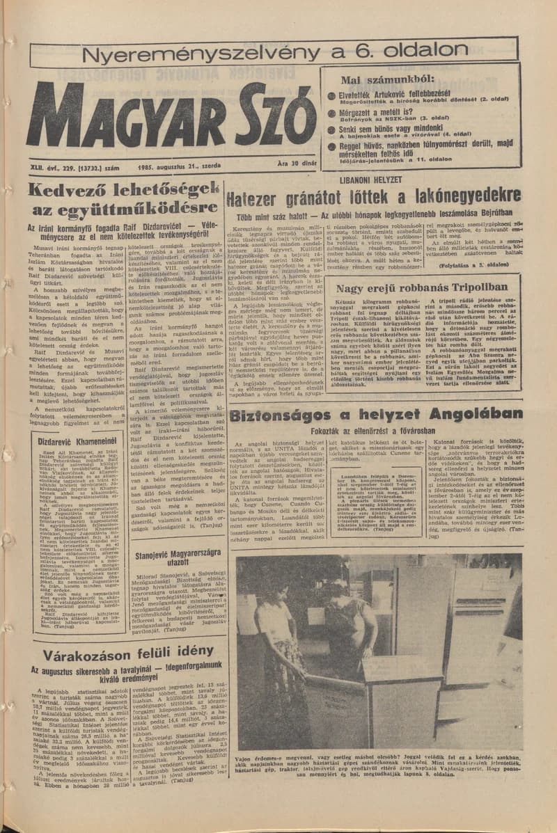 Magyar Szó, 42. évf. 1985. augusztus 21. 229. sz. 1–16. oldal