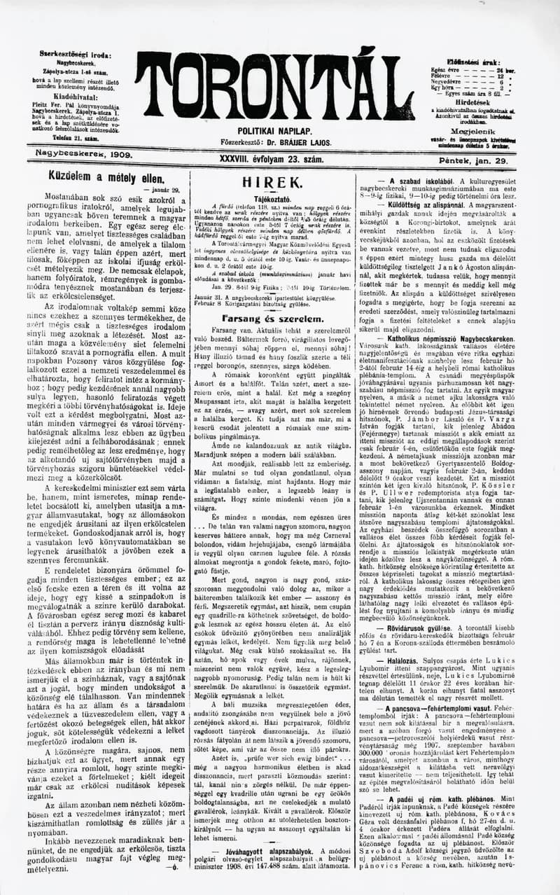 Torontál, 38. évf. 1909. január 29. 23. sz.