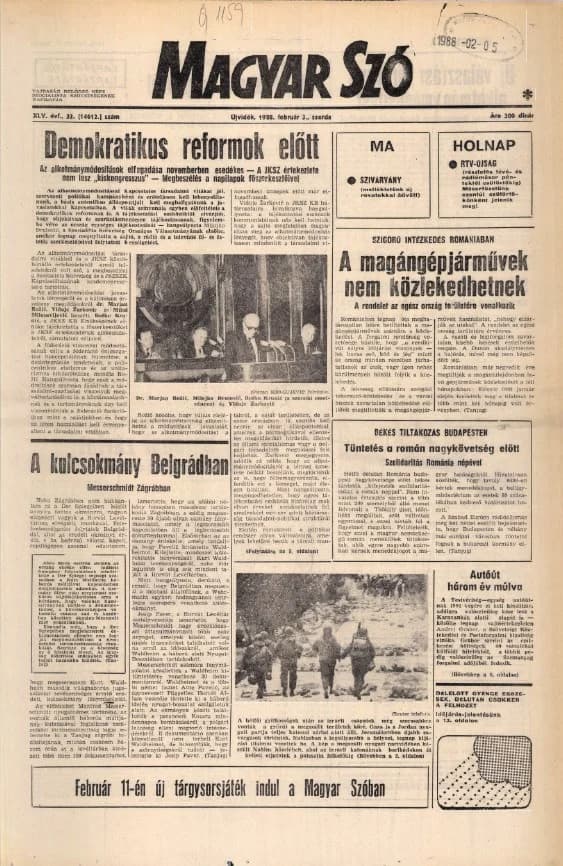 Magyar Szó, 45. évf. 1988. február 3. 32. sz. 1–20. oldal