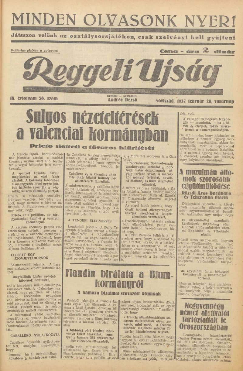 Reggeli Újság, 18. évf. 1937. február 28. 58. sz.