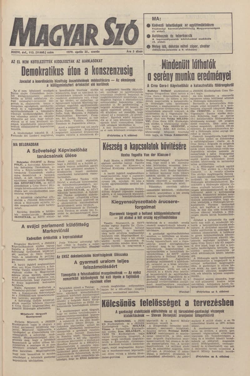Magyar Szó, 36. évf. 1979. április 25. 113. sz. 1–20. oldal