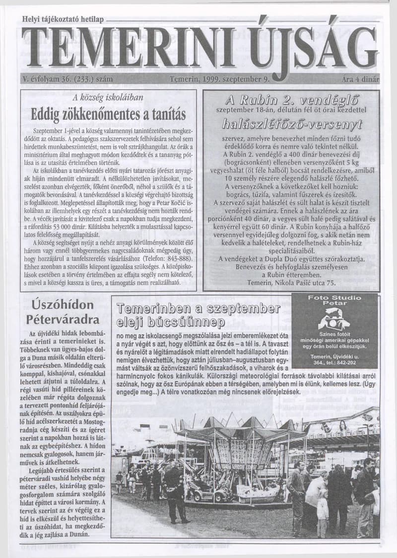 Temerini Újság, 5. évf. 1999. szeptember 9. 36. sz.
